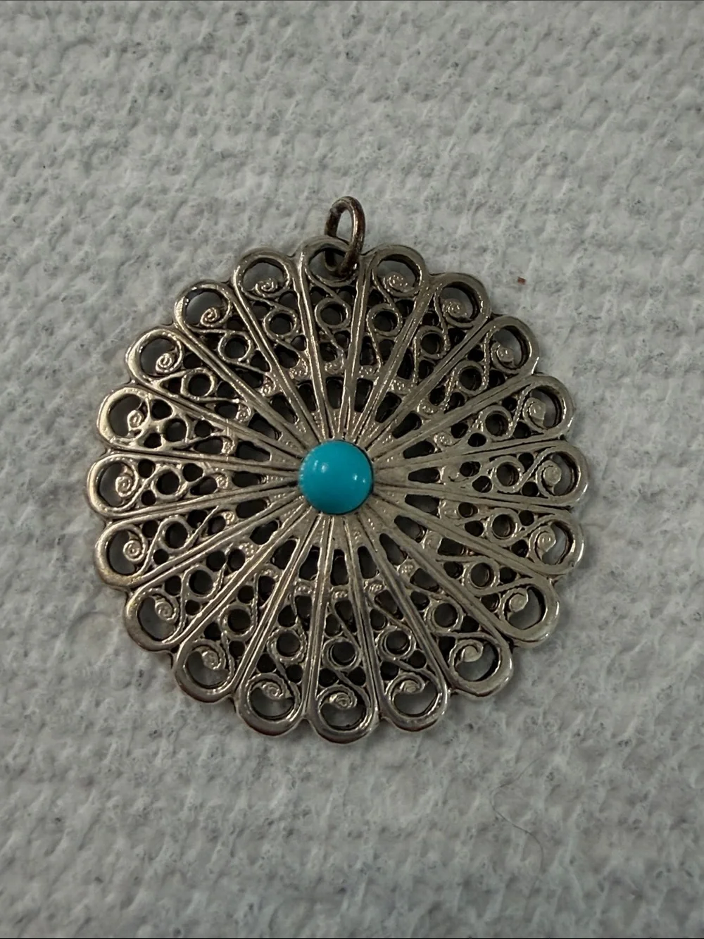 Filigree Round Pendant with Turquoise Center - Women's Jewelry